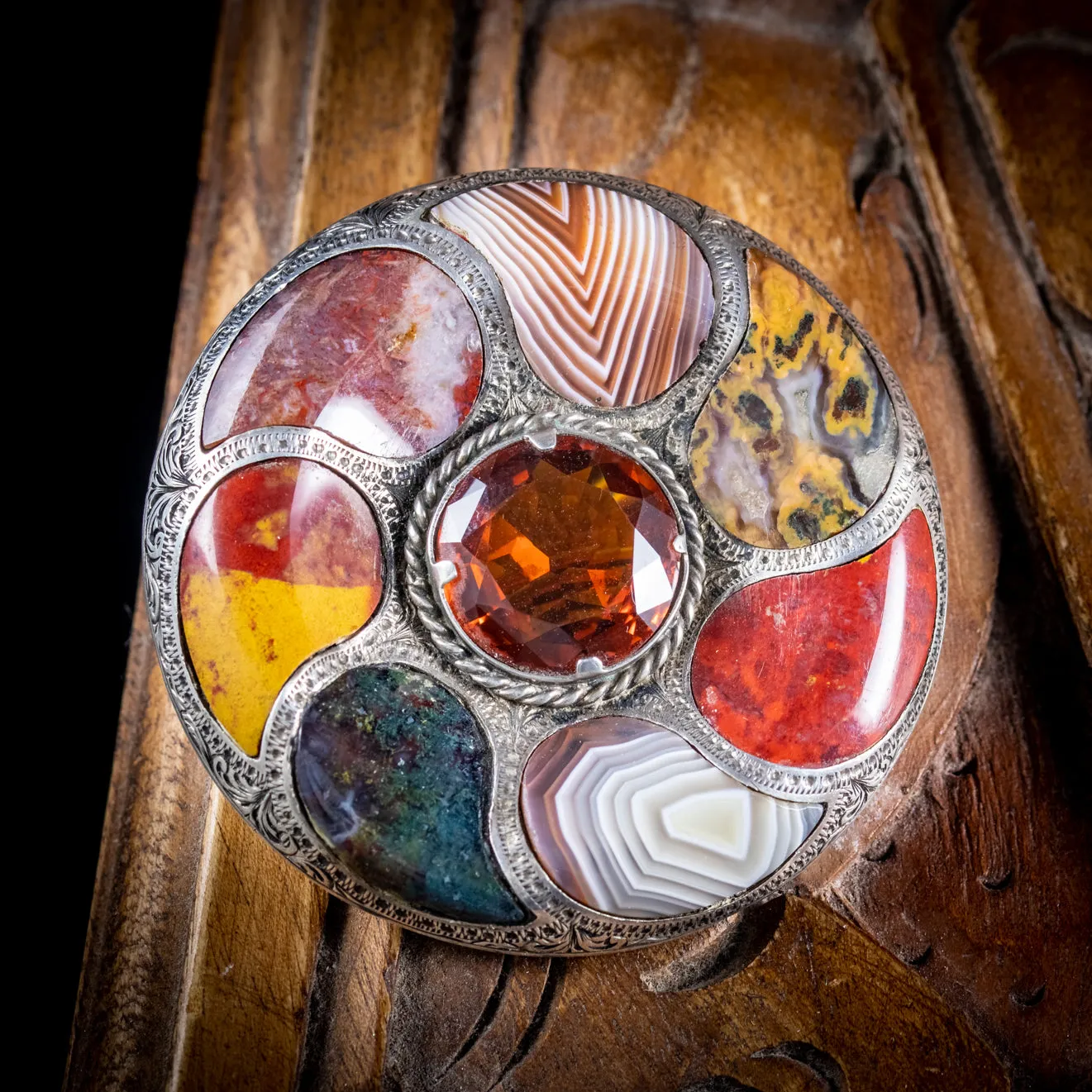 Antique Victorian Scottish Cairngorm Agate Brooch Silver Circa 1880