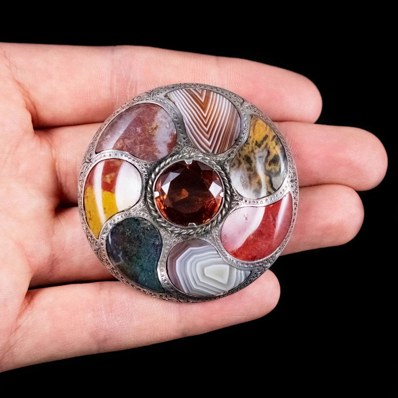 Antique Victorian Scottish Cairngorm Agate Brooch Silver Circa 1880