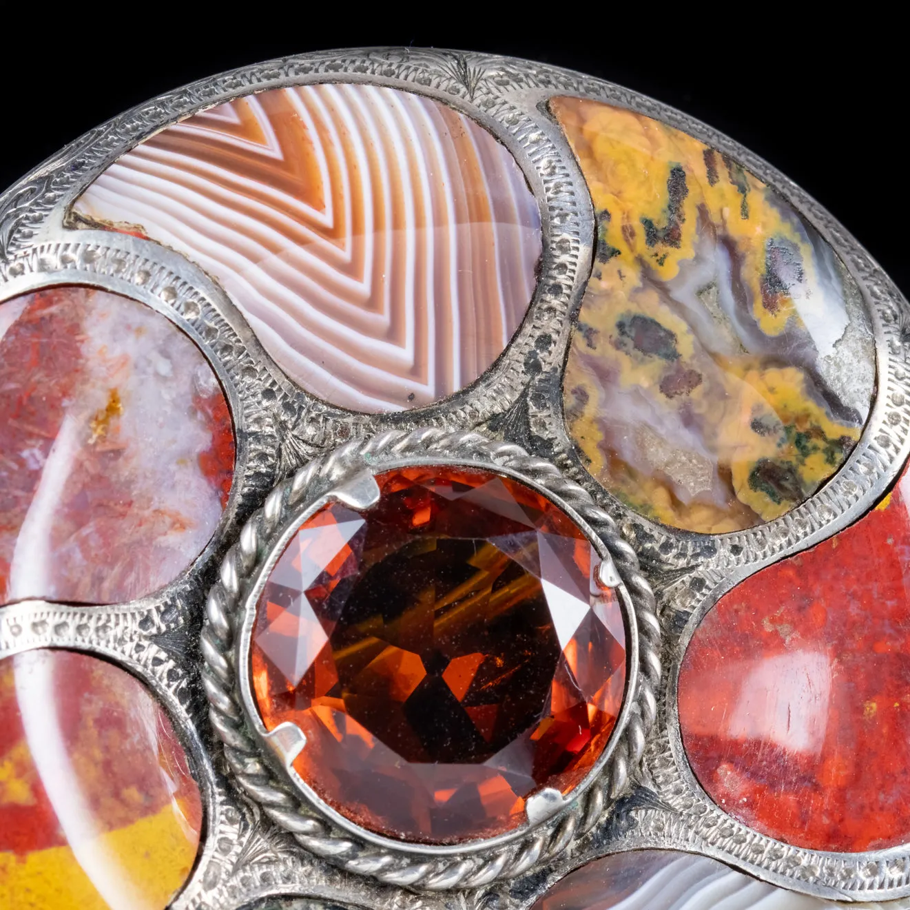 Antique Victorian Scottish Cairngorm Agate Brooch Silver Circa 1880