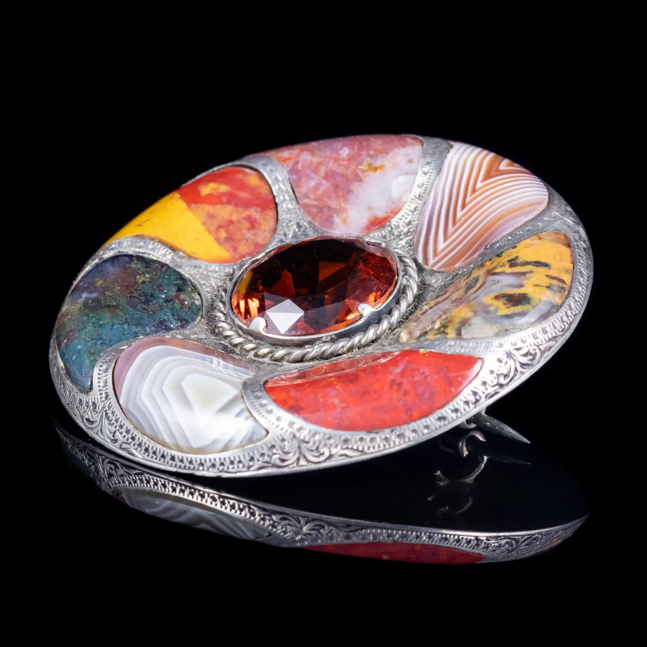 Antique Victorian Scottish Cairngorm Agate Brooch Silver Circa 1880