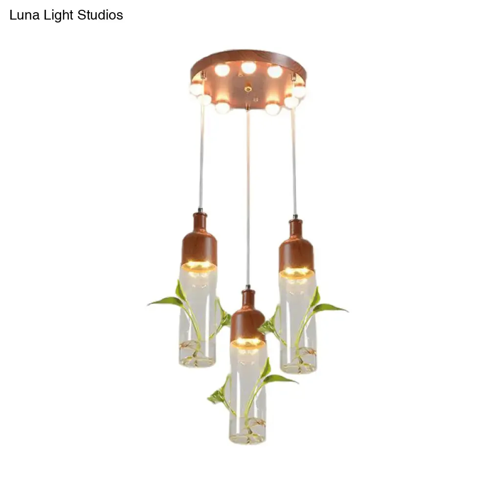 Antique Wine Bottle Cluster Pendant Ceiling Light - Metal LED with Multiple Bulbs, Brown Finish