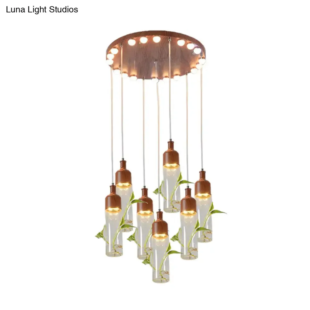 Antique Wine Bottle Cluster Pendant Ceiling Light - Metal LED with Multiple Bulbs, Brown Finish