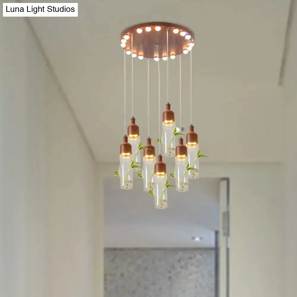 Antique Wine Bottle Cluster Pendant Ceiling Light - Metal LED with Multiple Bulbs, Brown Finish