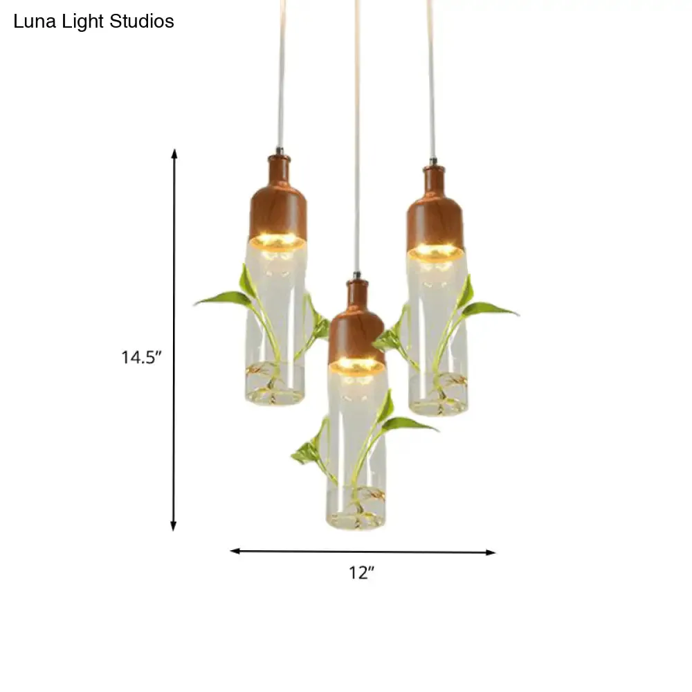 Antique Wine Bottle Cluster Pendant Ceiling Light - Metal LED with Multiple Bulbs, Brown Finish