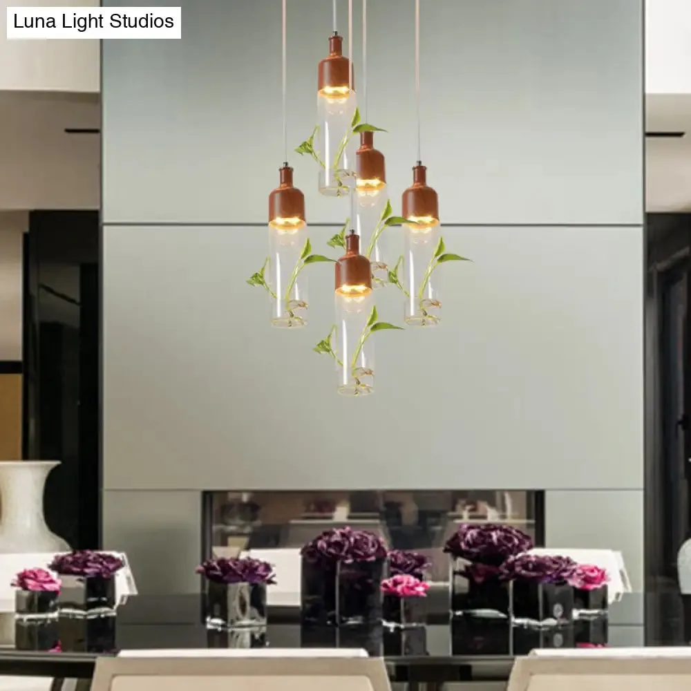Antique Wine Bottle Cluster Pendant Ceiling Light - Metal LED with Multiple Bulbs, Brown Finish