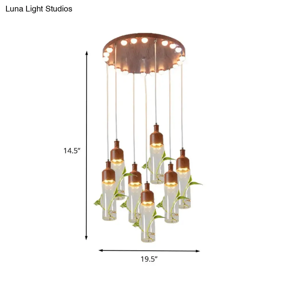 Antique Wine Bottle Cluster Pendant Ceiling Light - Metal LED with Multiple Bulbs, Brown Finish