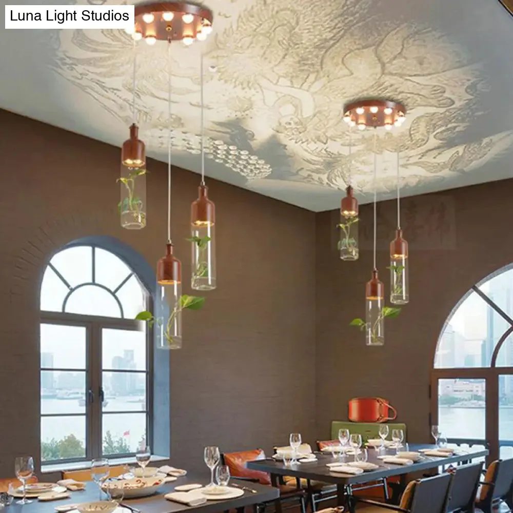 Antique Wine Bottle Cluster Pendant Ceiling Light - Metal LED with Multiple Bulbs, Brown Finish