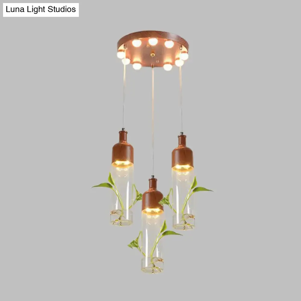 Antique Wine Bottle Cluster Pendant Ceiling Light - Metal LED with Multiple Bulbs, Brown Finish