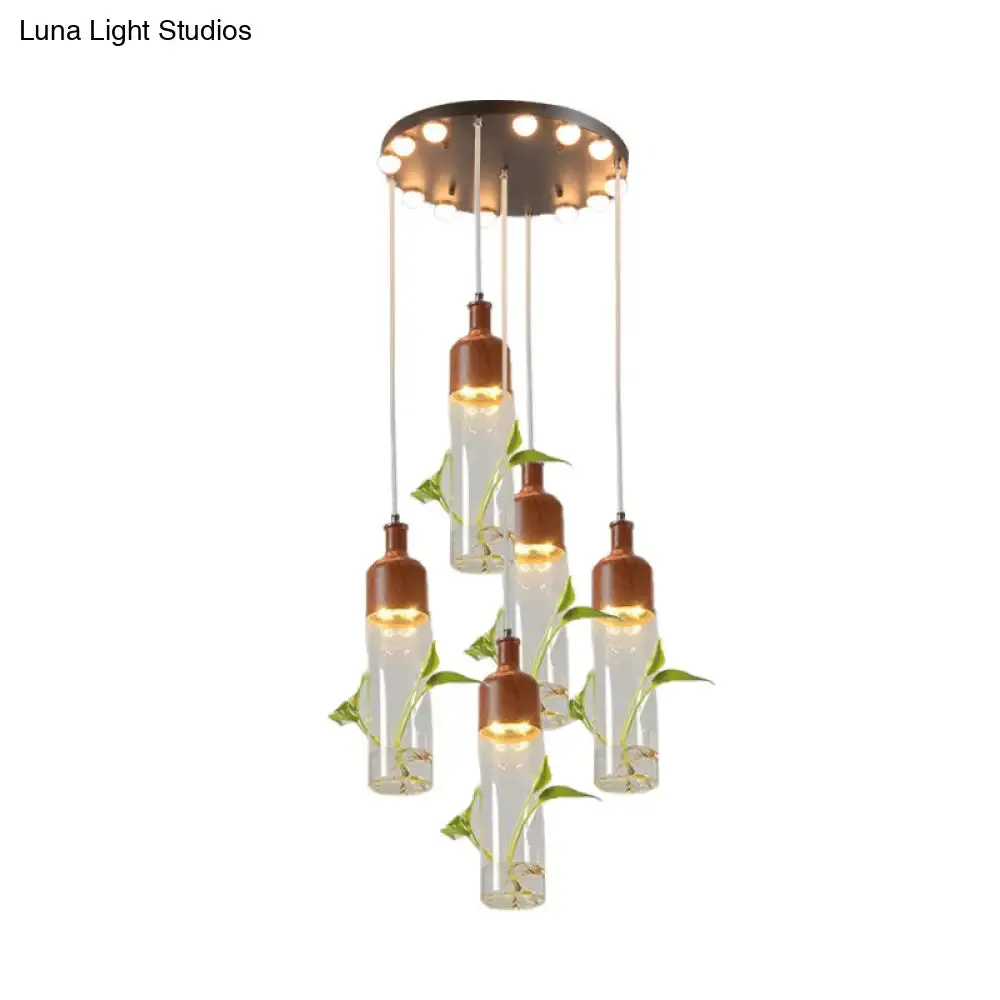 Antique Wine Bottle Cluster Pendant Ceiling Light - Metal LED with Multiple Bulbs, Brown Finish