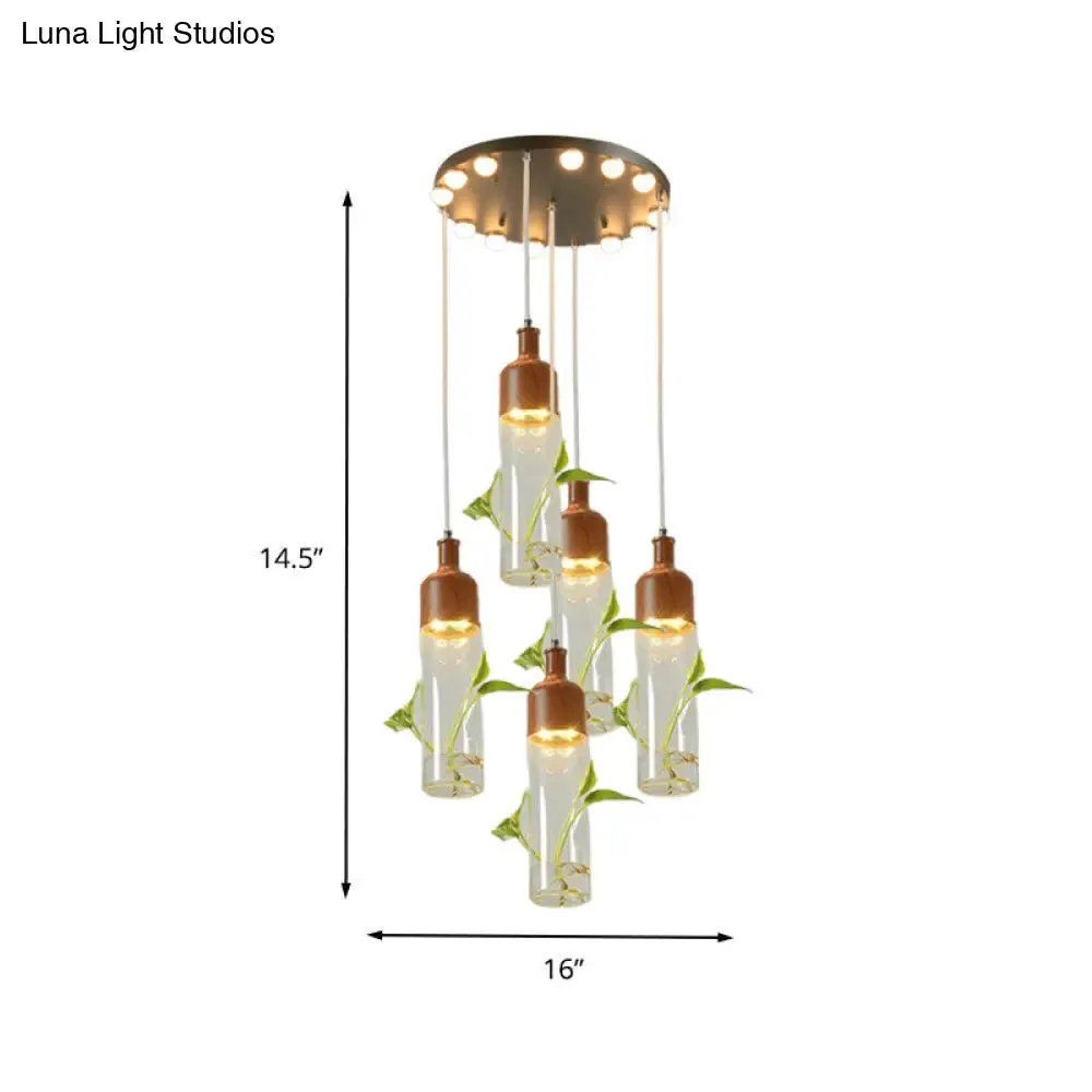 Antique Wine Bottle Cluster Pendant Ceiling Light - Metal LED with Multiple Bulbs, Brown Finish
