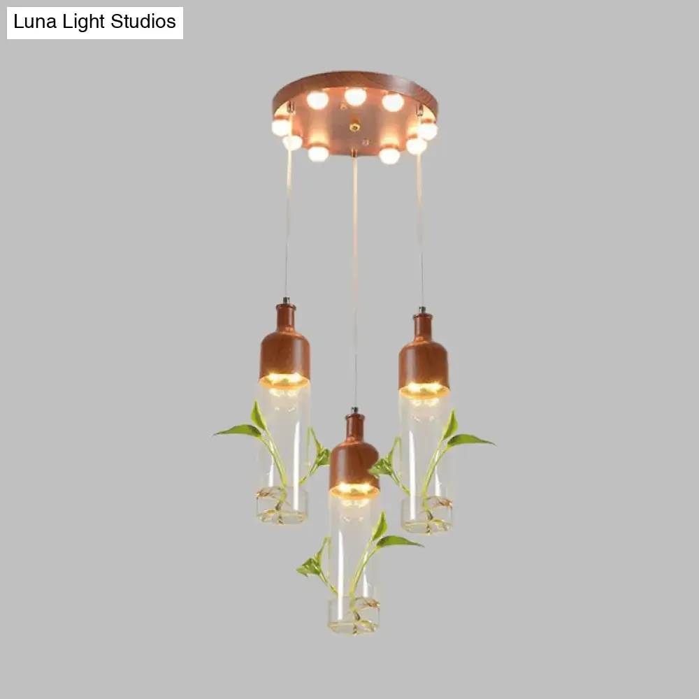 Antique Wine Bottle Cluster Pendant Ceiling Light - Metal LED with Multiple Bulbs, Brown Finish