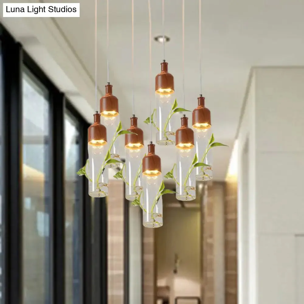 Antique Wine Bottle Cluster Pendant Ceiling Light - Metal LED with Multiple Bulbs, Brown Finish