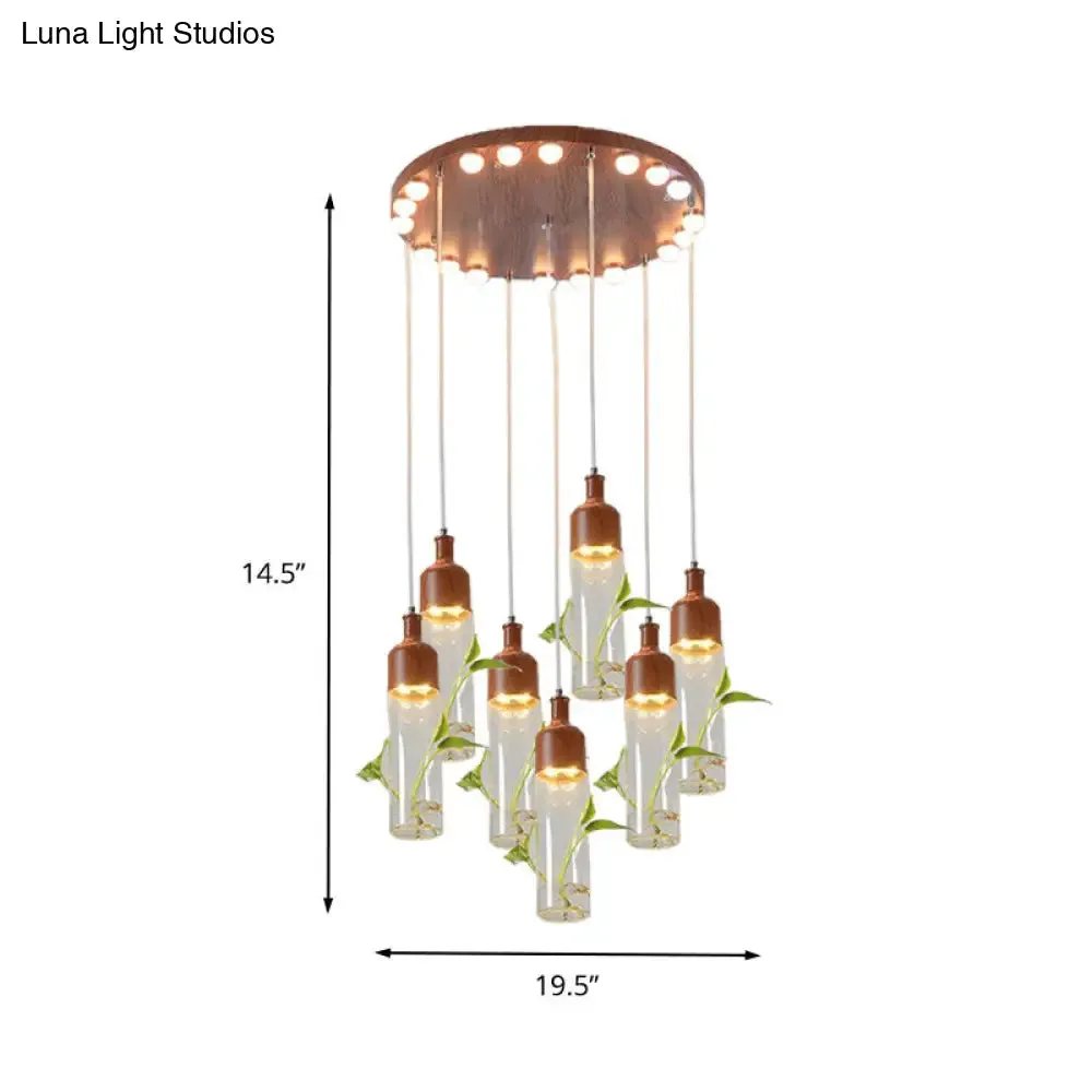 Antique Wine Bottle Cluster Pendant Ceiling Light - Metal LED with Multiple Bulbs, Brown Finish