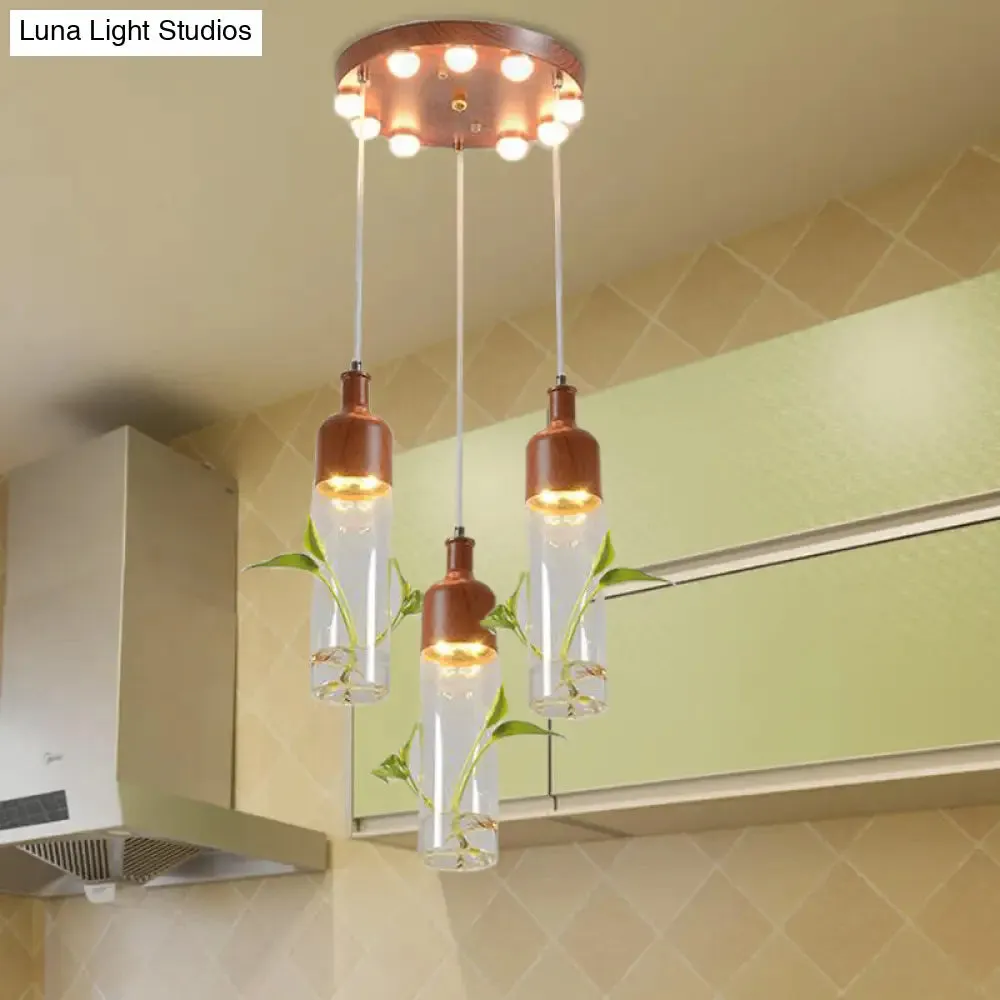 Antique Wine Bottle Cluster Pendant Ceiling Light - Metal LED with Multiple Bulbs, Brown Finish