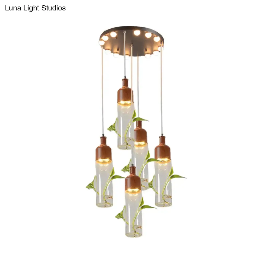 Antique Wine Bottle Cluster Pendant Ceiling Light - Metal LED with Multiple Bulbs, Brown Finish
