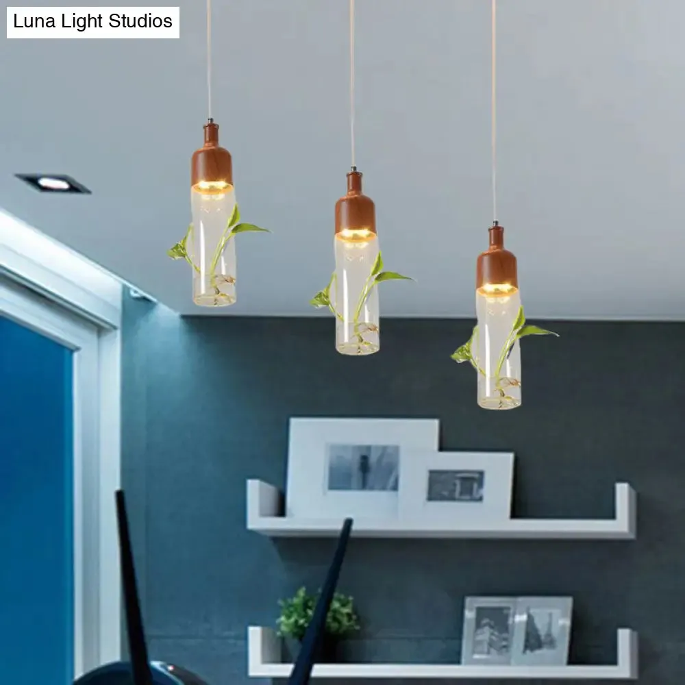 Antique Wine Bottle Cluster Pendant Ceiling Light - Metal LED with Multiple Bulbs, Brown Finish