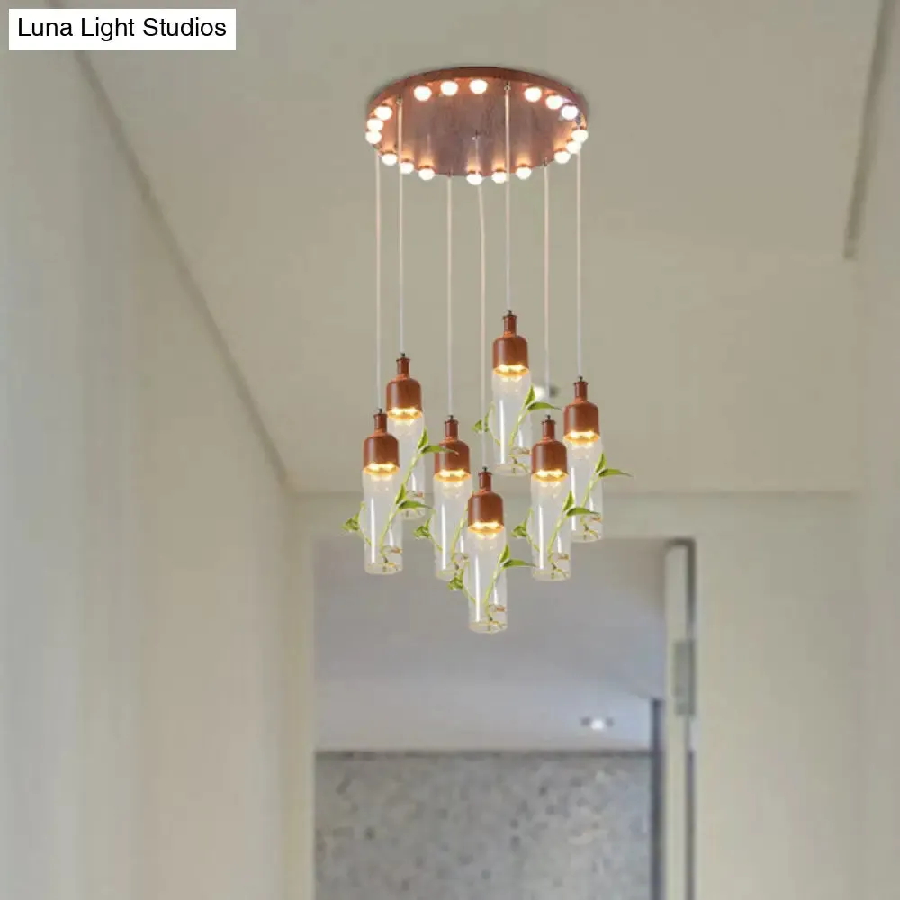 Antique Wine Bottle Cluster Pendant Ceiling Light - Metal LED with Multiple Bulbs, Brown Finish