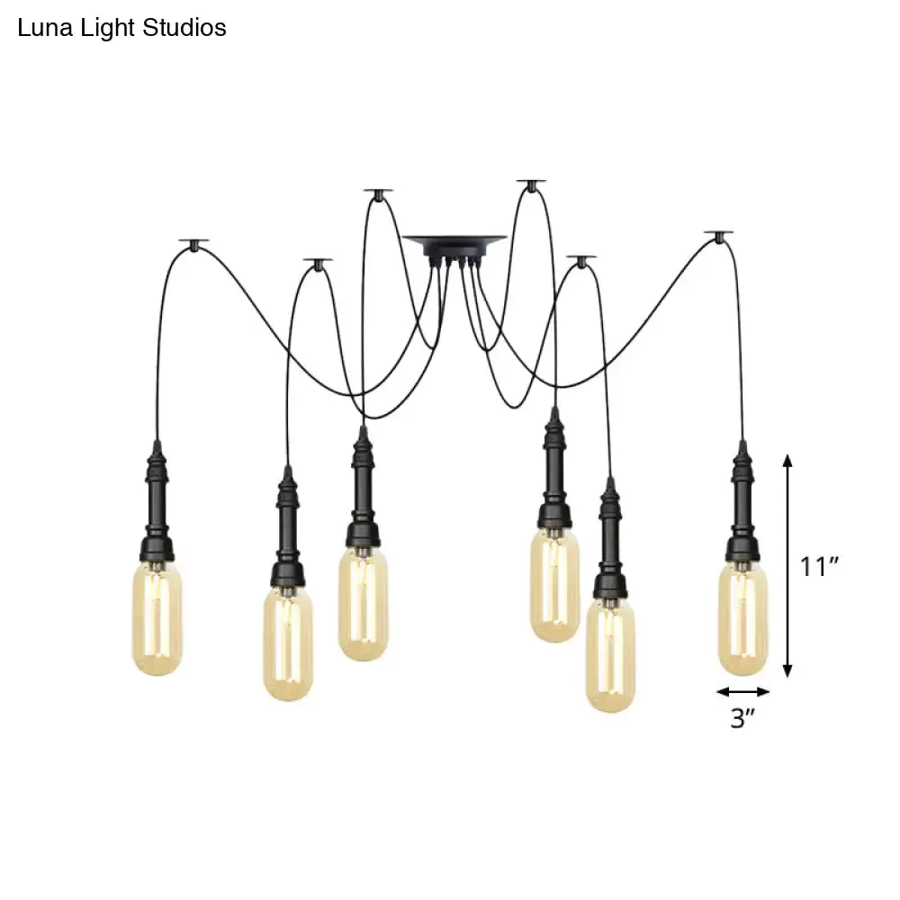 Antiqued Amber Glass Coffee House Ceiling Light - Capsule Multi 2/3/6 Head Black Swag LED Pendant