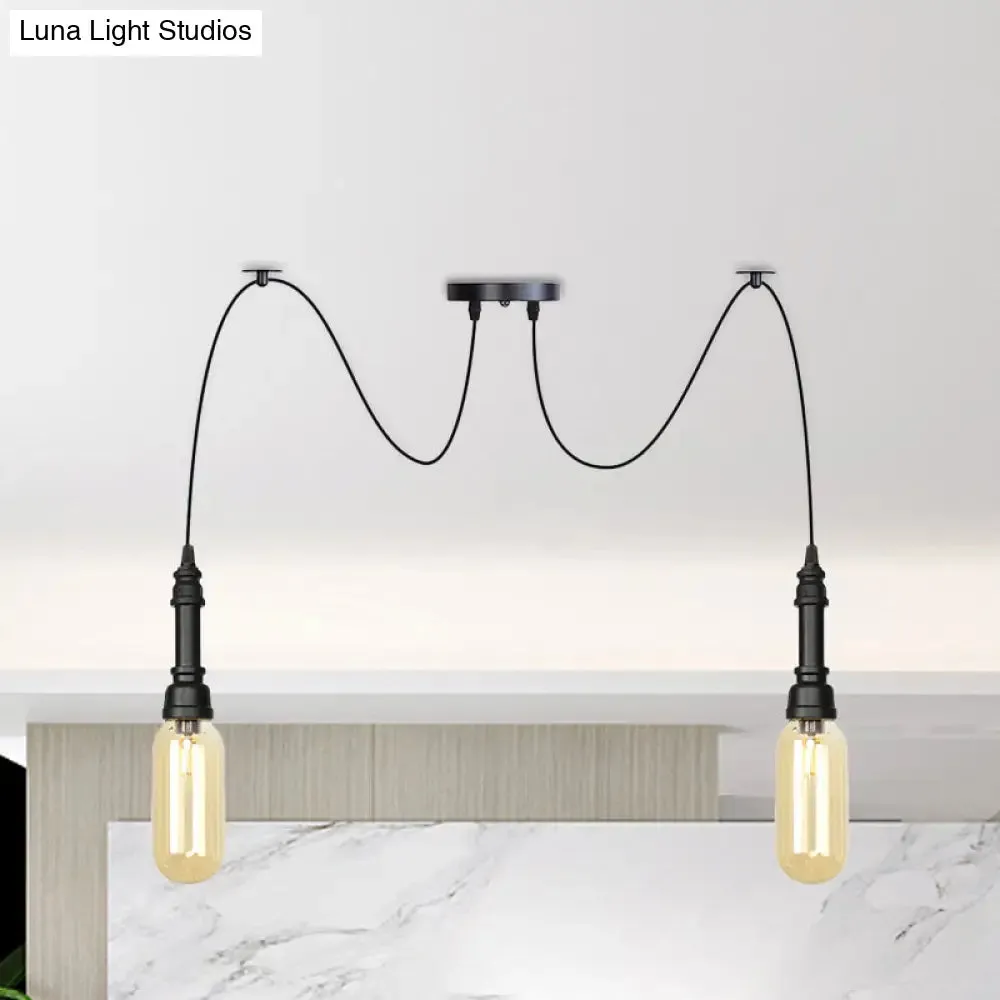 Antiqued Amber Glass Coffee House Ceiling Light - Capsule Multi 2/3/6 Head Black Swag LED Pendant