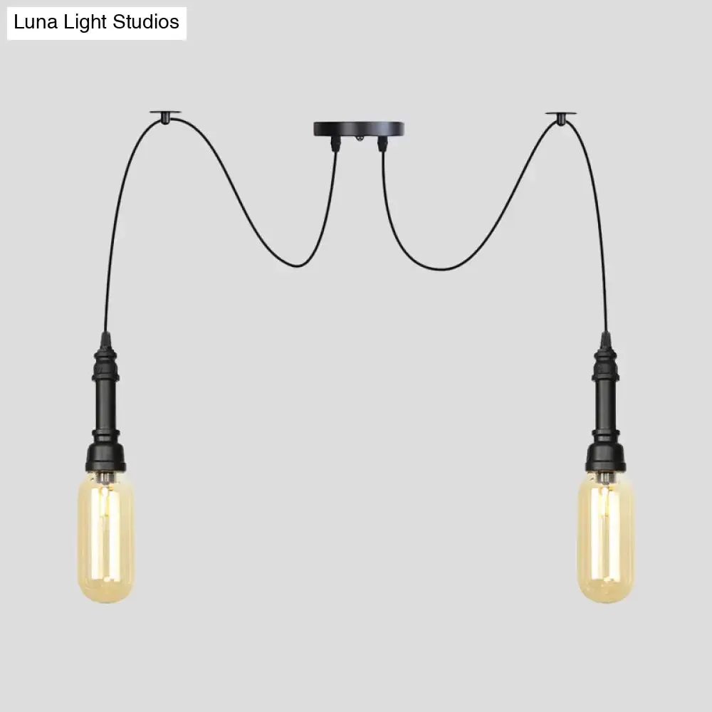 Antiqued Amber Glass Coffee House Ceiling Light - Capsule Multi 2/3/6 Head Black Swag LED Pendant
