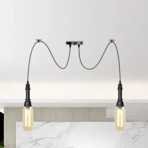 Antiqued Amber Glass Coffee House Ceiling Light - Capsule Multi 2/3/6 Head Black Swag LED Pendant