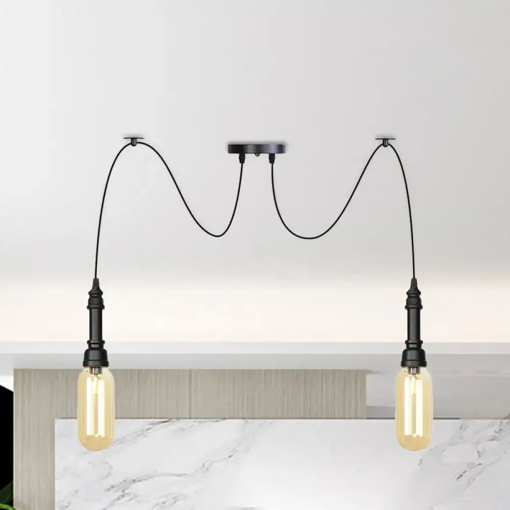 Antiqued Amber Glass Coffee House Ceiling Light - Capsule Multi 2/3/6 Head Black Swag LED Pendant