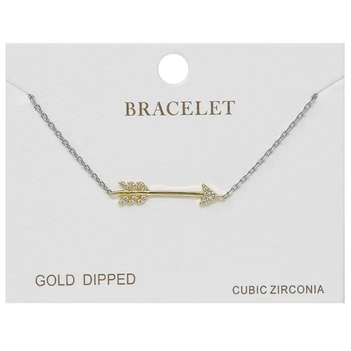 Arrow CZ Pave Charm Delicate Chain Bracelet