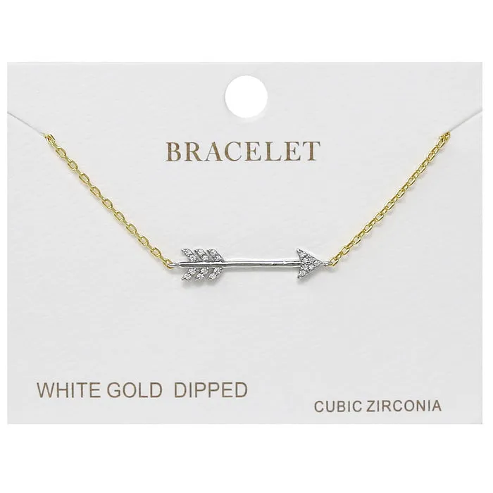 Arrow CZ Pave Charm Delicate Chain Bracelet