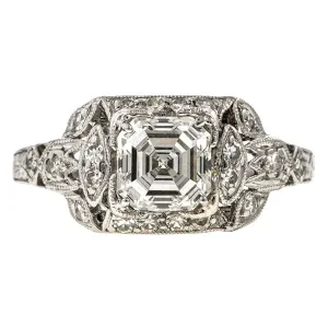 Art Deco Diamond Engagement Ring, Asscher 1.18ct.