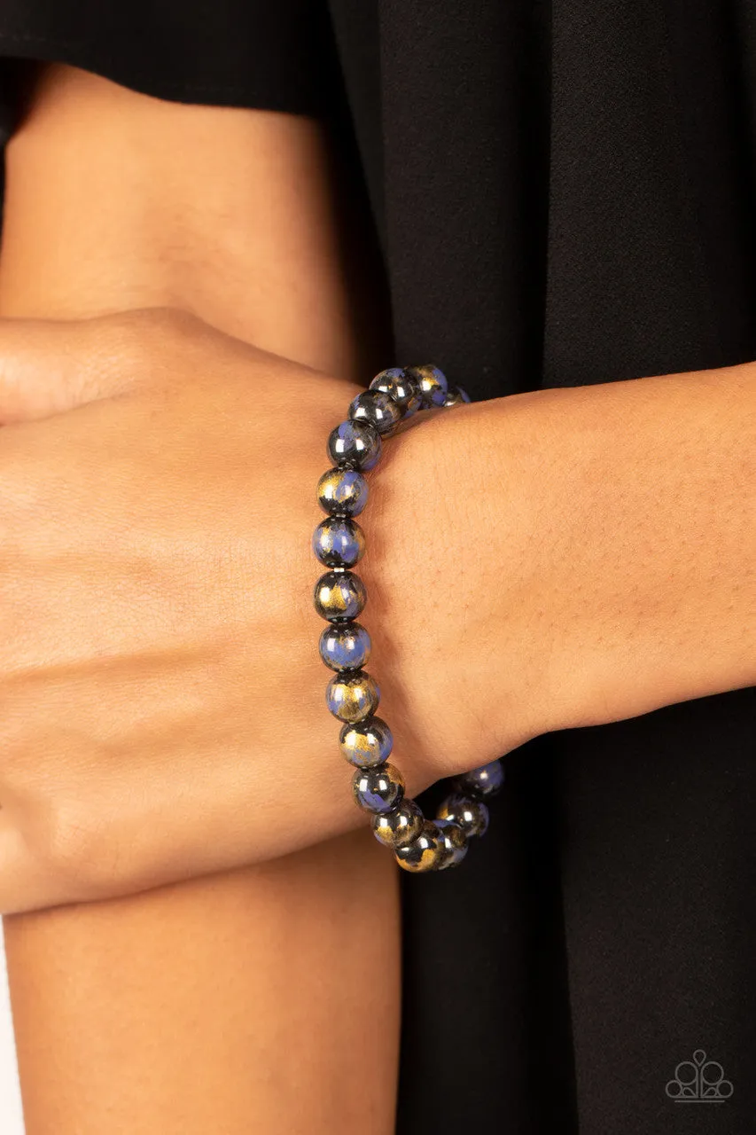 Astro Artistry - Blue - Speckled Paint Gunmetal Bead Paparazzi Stretchy Bracelet