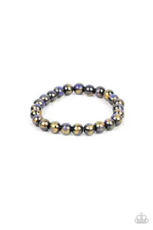 Astro Artistry - Blue - Speckled Paint Gunmetal Bead Paparazzi Stretchy Bracelet