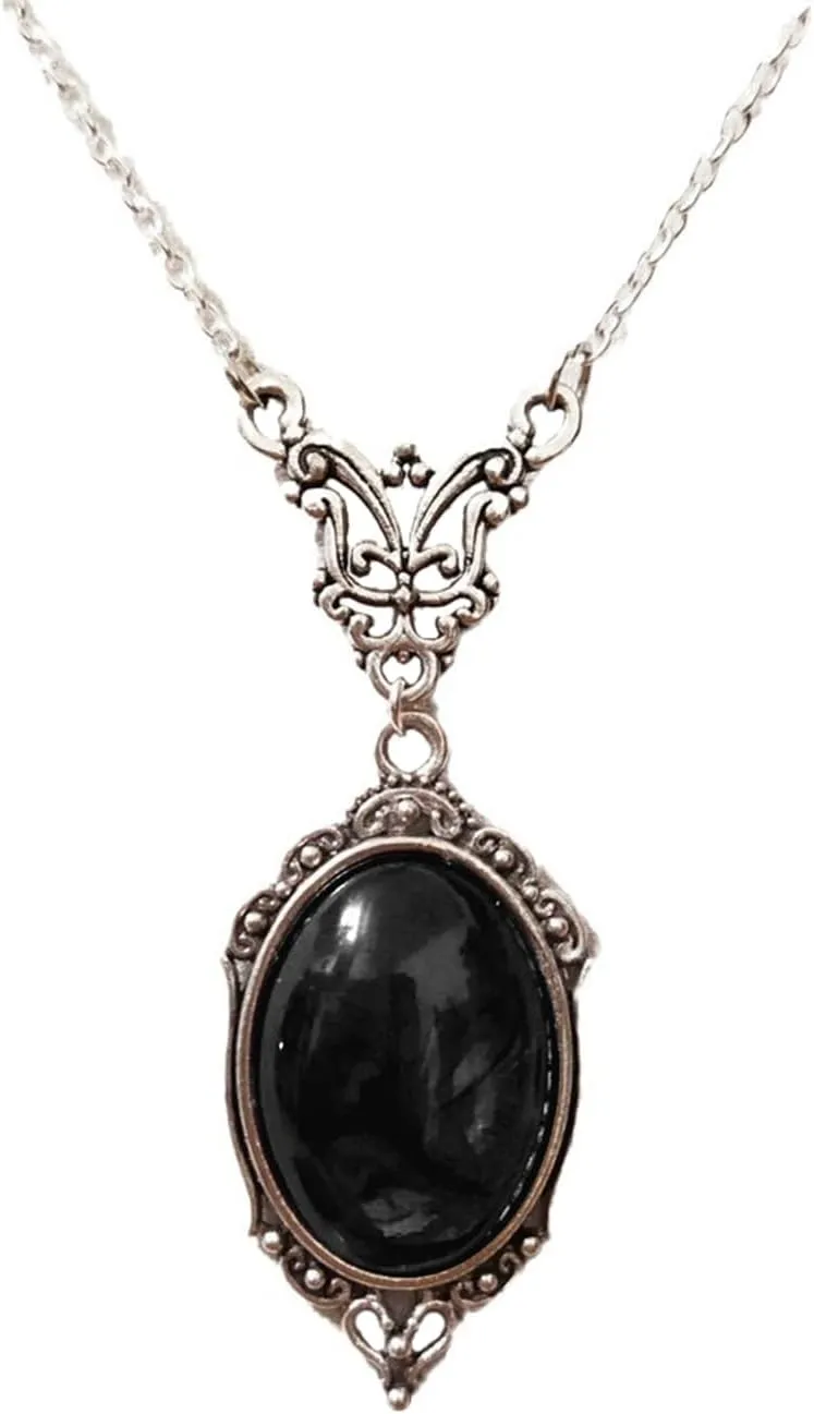 Atiptu Gothic Vampire Necklace for Women Vintage Blood Crystal Cameo Necklace Stardust Crystal Cameo Necklaces Halloween Jewelry Costumes Accessories