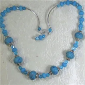 Auqa Blue Handmade Artisan Bead & Crystal Necklace