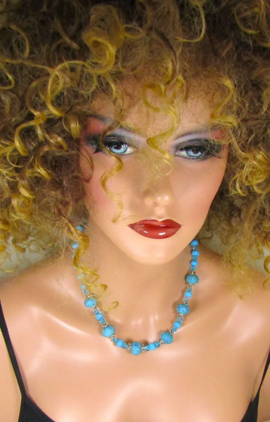 Auqa Blue Handmade Artisan Bead & Crystal Necklace