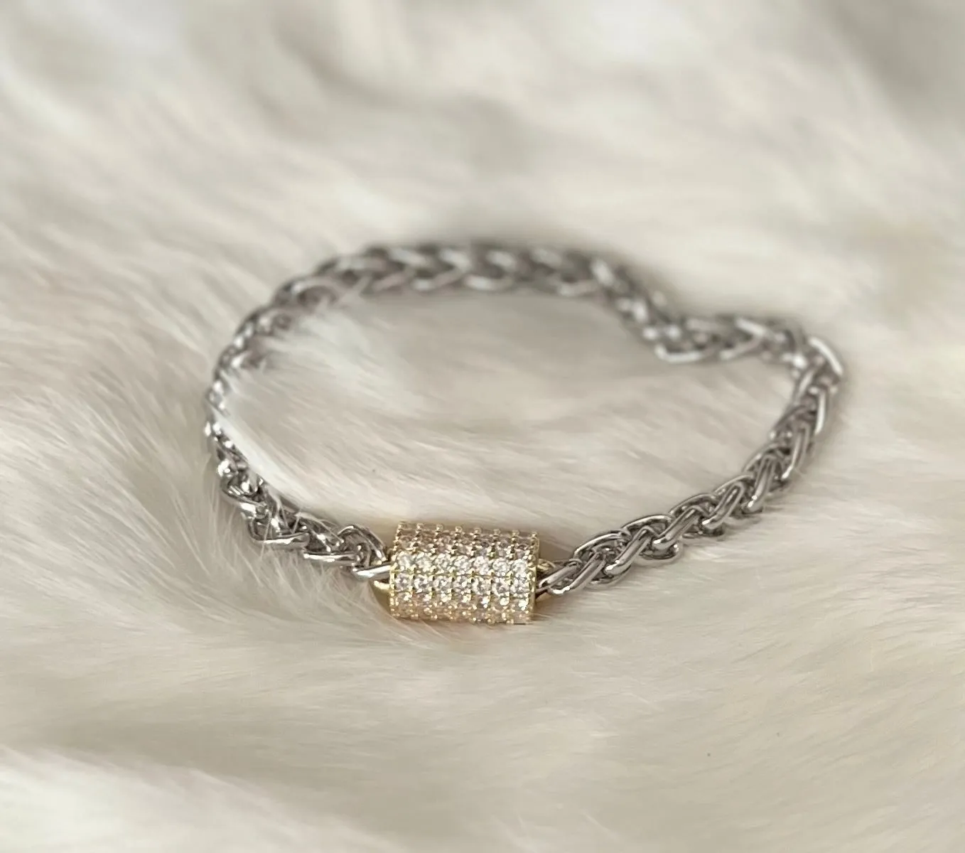 Austrian Crystal Snake Chain Bracelet with magnetic closure 7.5 inch