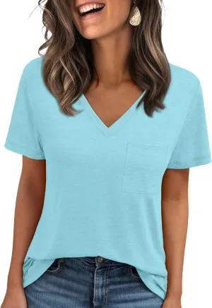 AUTOMET T Shirts for Women Short Sleeve Shirts V Neck Plus Size Summer Tops Casual Beach Vacation Outfits Clothes 2025