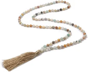 BALIBALI 6MM Mala Beads Necklace Natural Stone Meditation Statement Necklace Japa Yoga Rosary Prayer Charm Beaded Tassel Necklace