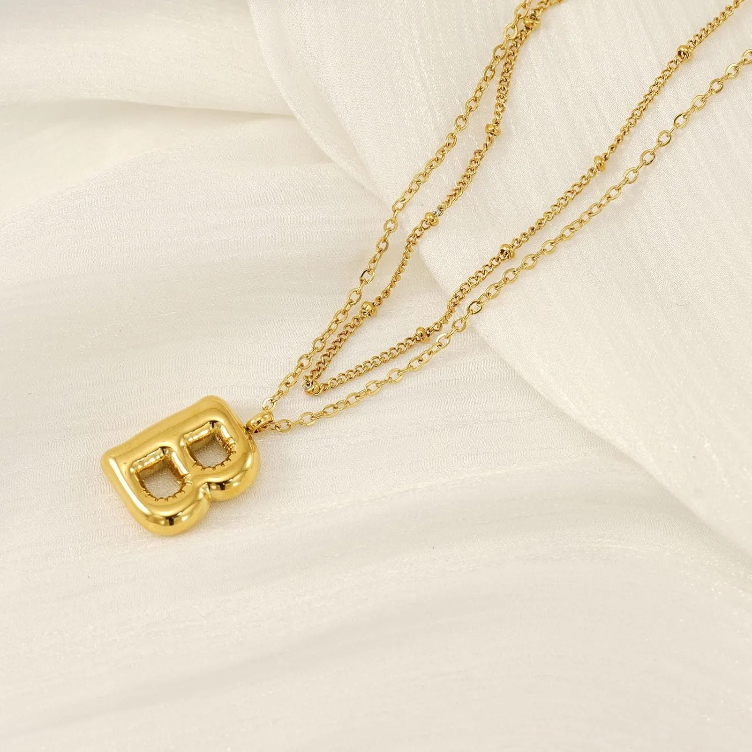 Balloon Bubble Letter Necklace18K Gold Name Letter Alphabet PendantLayered Gold Necklaces, for Women Girls Name Personalized Jewelry Gift