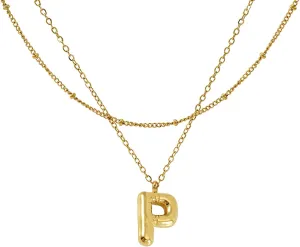 Balloon Bubble Letter Necklace18K Gold Name Letter Alphabet PendantLayered Gold Necklaces, for Women Girls Name Personalized Jewelry Gift