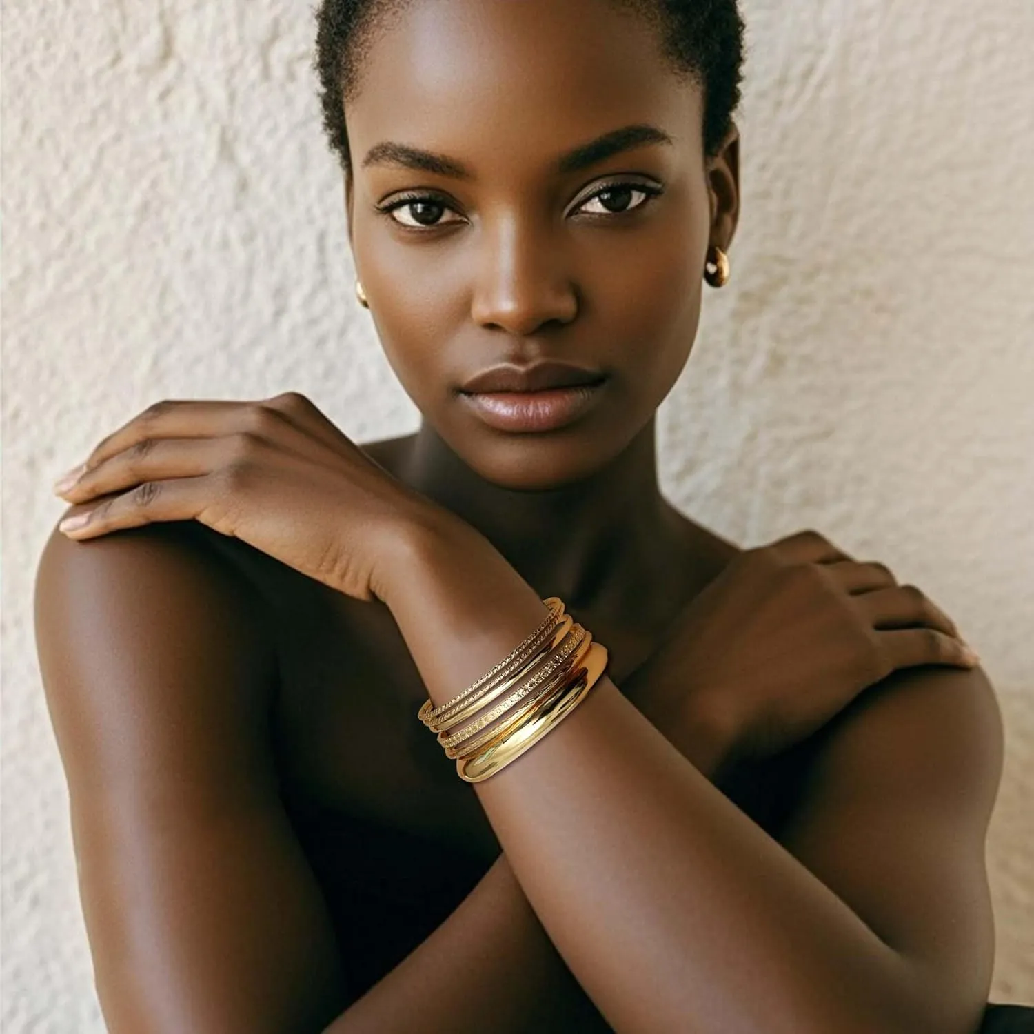 Bangle Bracelets for Women,14k Gold Bracelet Stack Dainty Layered Gold Bangles Bracelets,Timeless Chunky Gold Bracelet Indian Jewelry Sets for Women