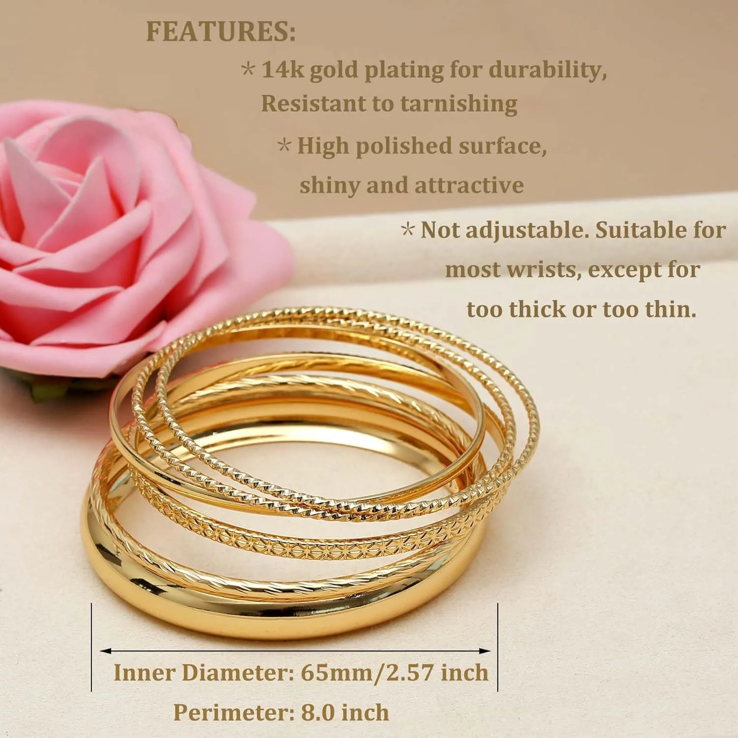 Bangle Bracelets for Women,14k Gold Bracelet Stack Dainty Layered Gold Bangles Bracelets,Timeless Chunky Gold Bracelet Indian Jewelry Sets for Women