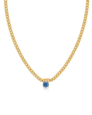 Bardot Stud Necklace- Blue Sapphire- Gold