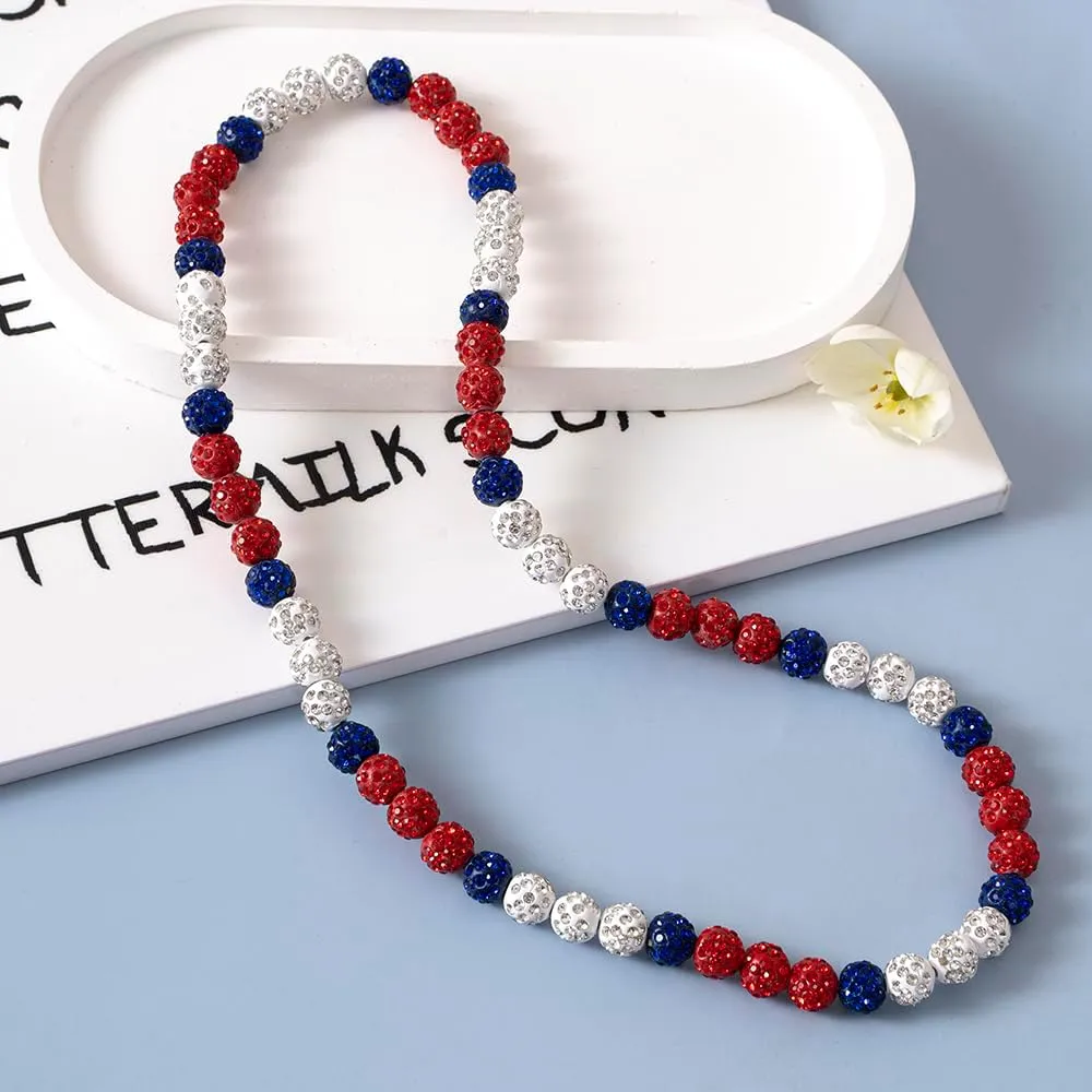 Baseball Ice Collection Necklace for Boys Sparkly Elastic Bling Beaded Shiny Rhinestone Necklace Accessories for Baseball Lovers Players