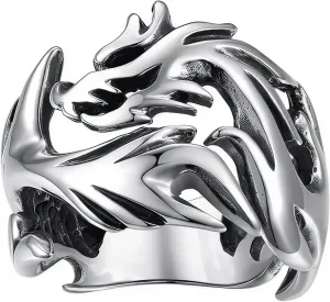BAVIPOWER Viking Dragon Scales Ring Masculinity Unique Norse Mytholothy Stainless Steel Jewelry Powerful Amulet for Men Women