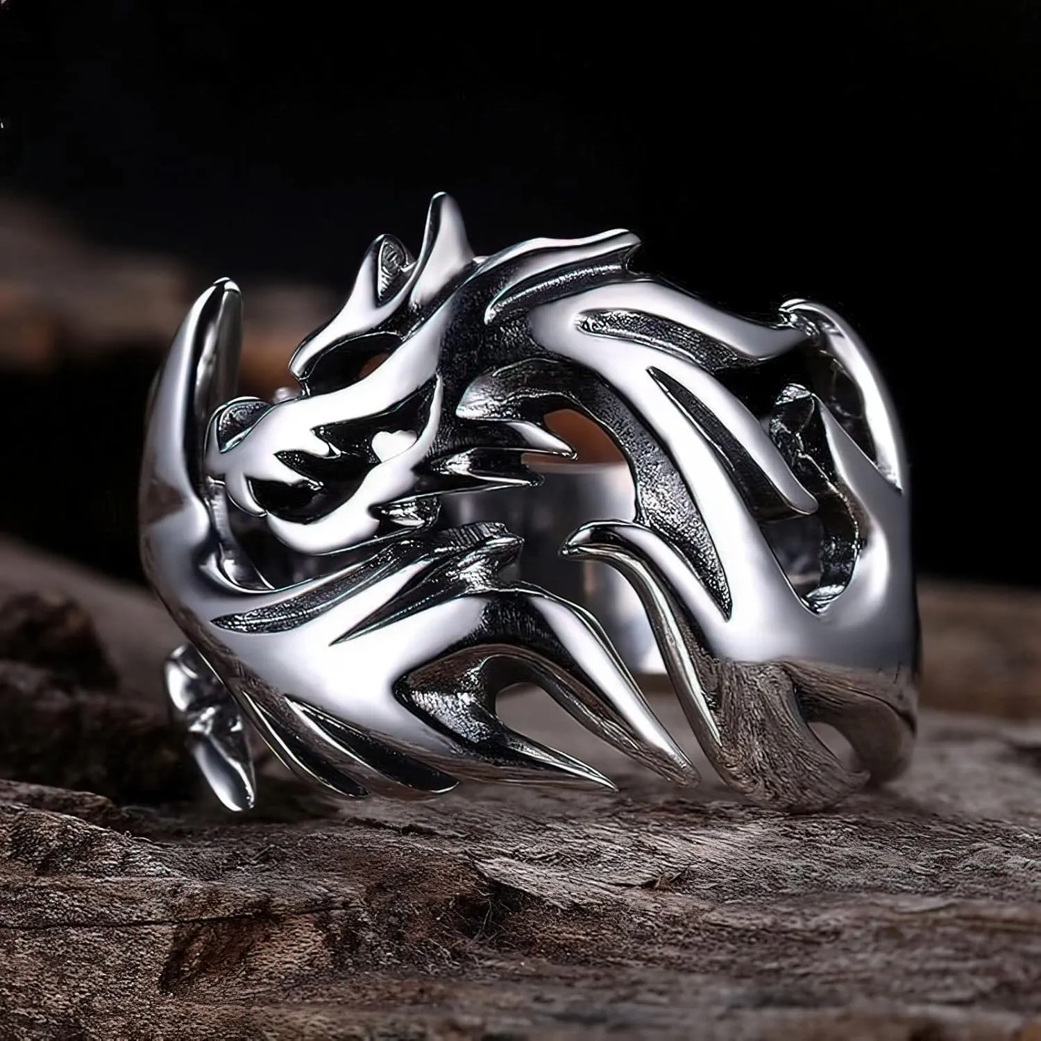 BAVIPOWER Viking Dragon Scales Ring Masculinity Unique Norse Mytholothy Stainless Steel Jewelry Powerful Amulet for Men Women