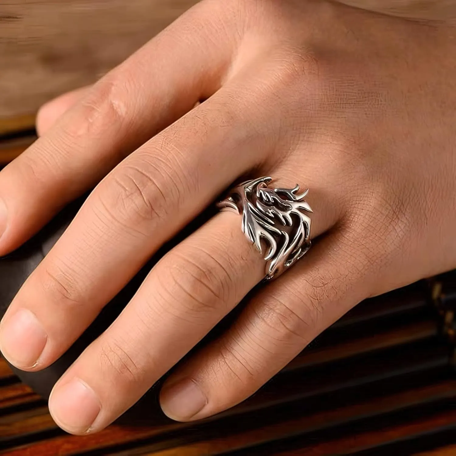 BAVIPOWER Viking Dragon Scales Ring Masculinity Unique Norse Mytholothy Stainless Steel Jewelry Powerful Amulet for Men Women