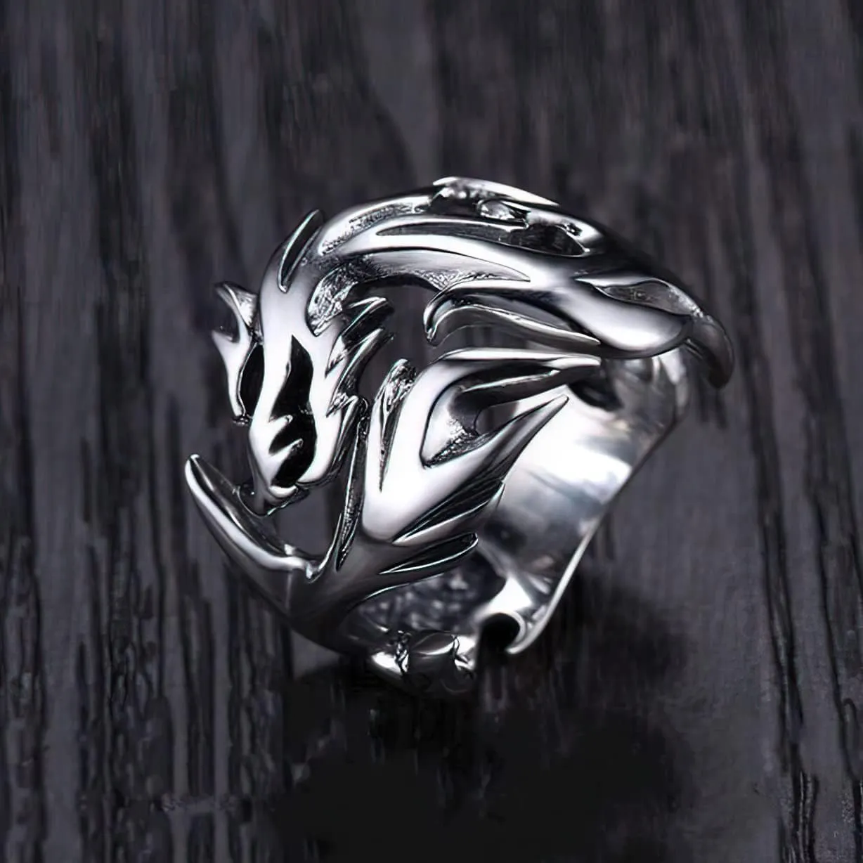 BAVIPOWER Viking Dragon Scales Ring Masculinity Unique Norse Mytholothy Stainless Steel Jewelry Powerful Amulet for Men Women