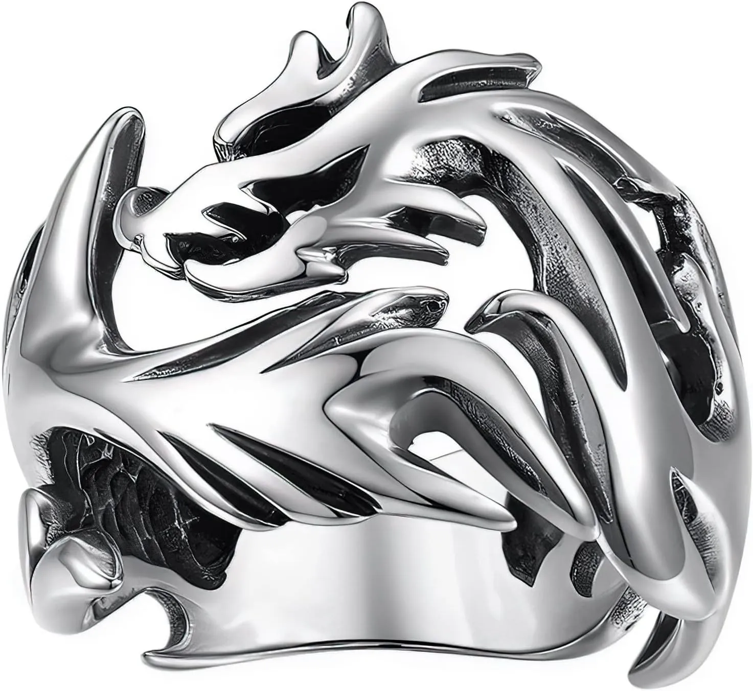 BAVIPOWER Viking Dragon Scales Ring Masculinity Unique Norse Mytholothy Stainless Steel Jewelry Powerful Amulet for Men Women