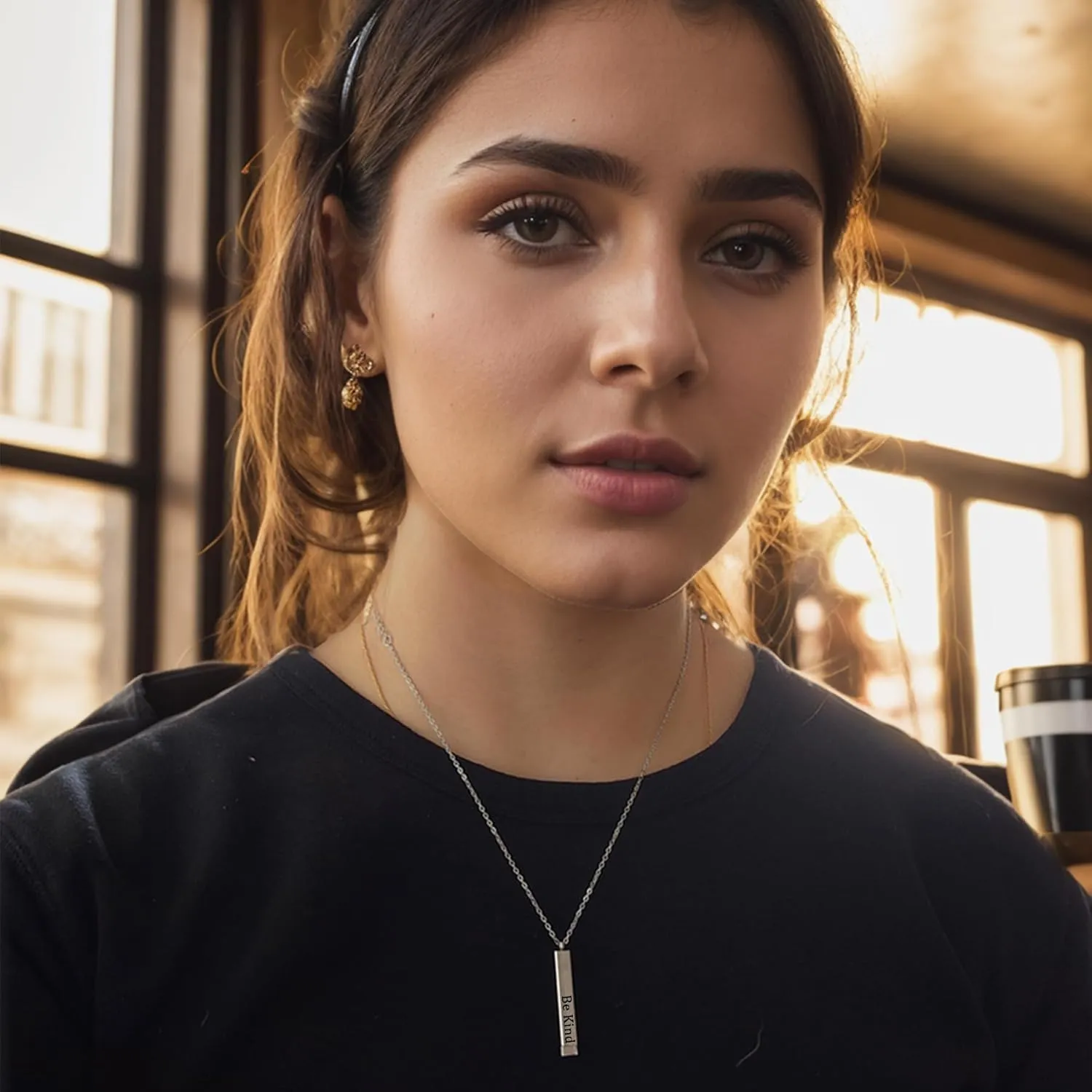 Be Kind Of A B Necklaces, Square Tubes Pendant with Hidden Message Stainless Steel Band Friendship To Best Friends Sorority Sisters Inspirational Gift Jewelry for Women