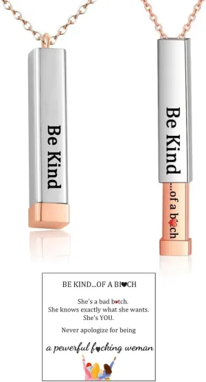 Be Kind Of A B Necklaces, Square Tubes Pendant with Hidden Message Stainless Steel Band Friendship To Best Friends Sorority Sisters Inspirational Gift Jewelry for Women